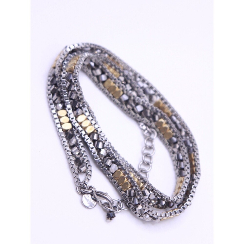 Stella & Dot Luna Two Tone Beaded Metal Triple Wrap Chain Bracelet 20-22”